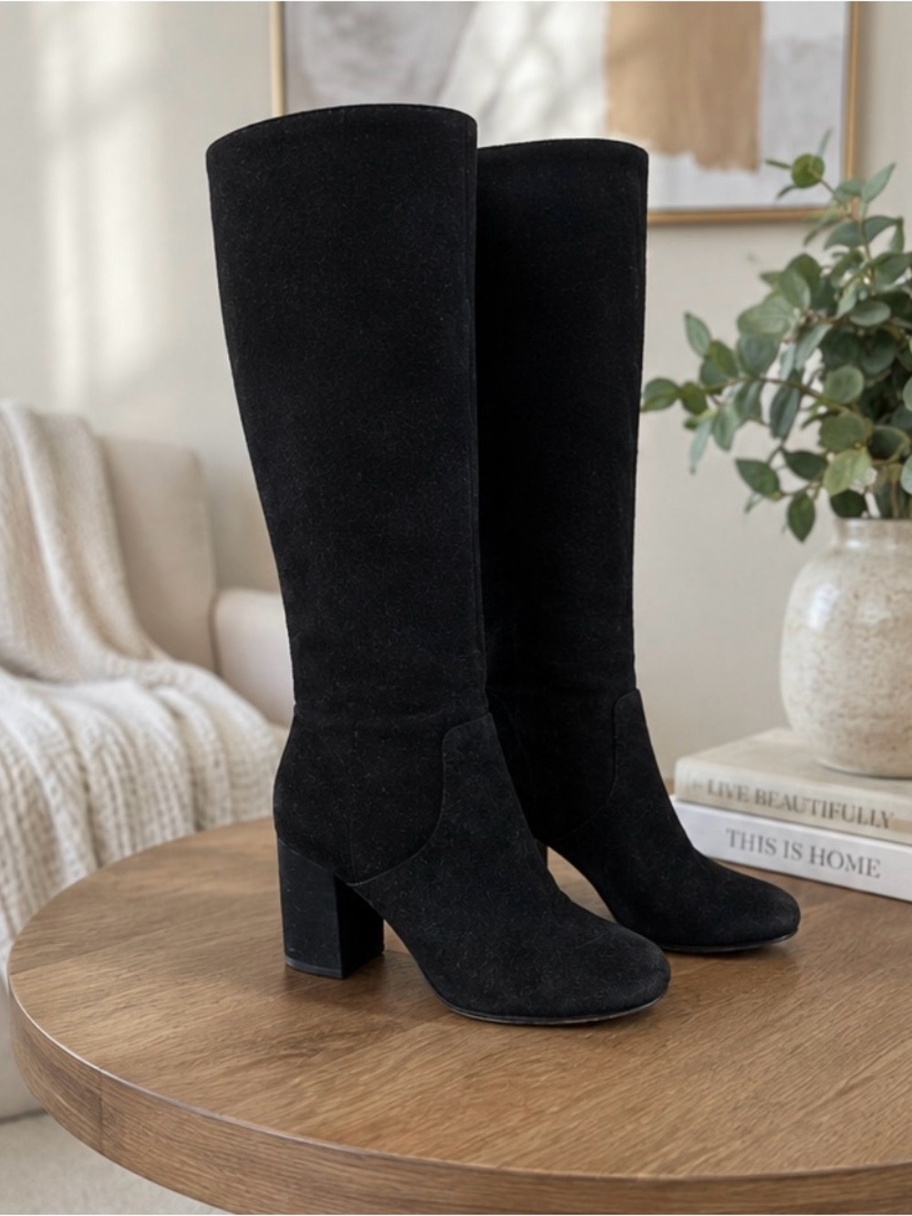 Michael Kors Black Suede Over-the-Knee Block Heel Boots